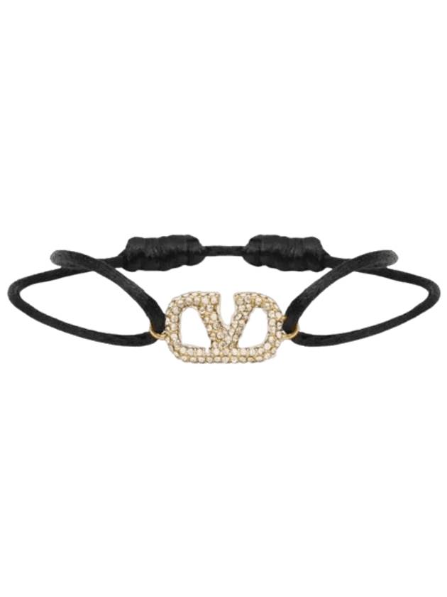 V Logo Cotton Bracelet Black - VALENTINO - BALAAN 1