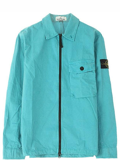 Men's Wappen Patch Chest Pocket Shirt Collar Zip-up Jacket Light Blue - STONE ISLAND - BALAAN 2