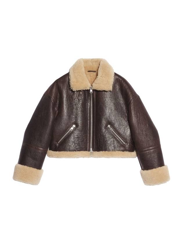 Fur Leather Jacket Brown - AMI - BALAAN 1