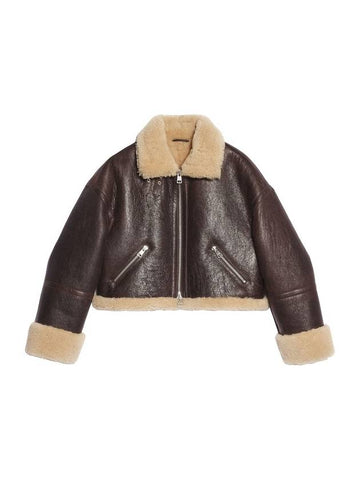 fur leather jacket brown - AMI - BALAAN 1