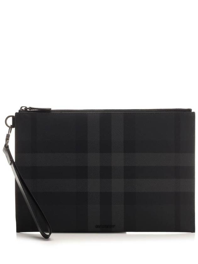 Check Large Zip Pouch Clutch Bag Charcoal - BURBERRY - BALAAN 2