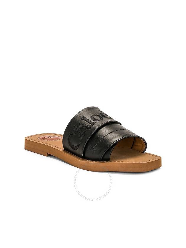 Woody Logo Leather Flat Slippers Black - CHLOE - BALAAN 3