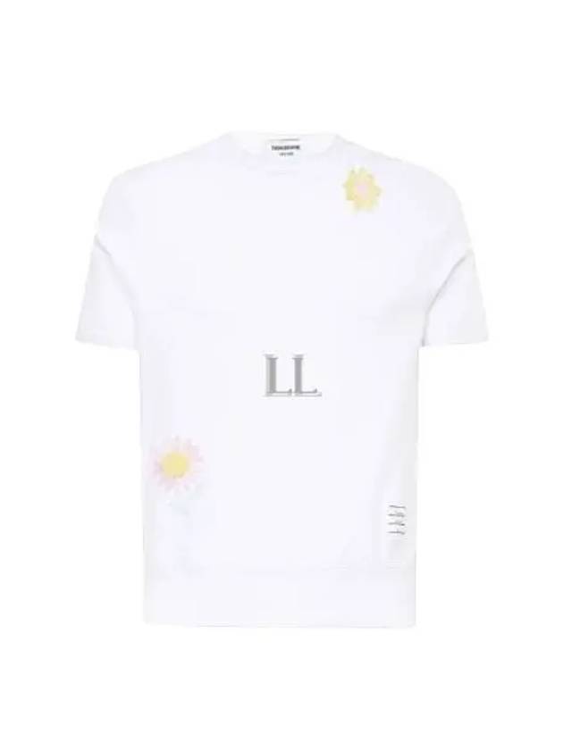 Floral Embroidered Short Sleeve T-Shirt White - THOM BROWNE - BALAAN 2