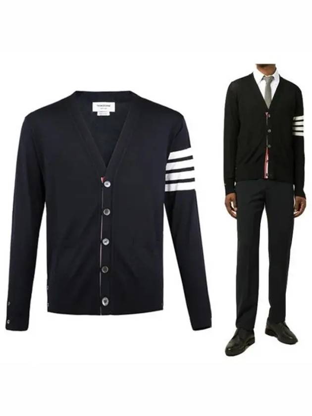 Men's Sustainable Classic Diagonal Wool Cardigan Black - THOM BROWNE - BALAAN 2