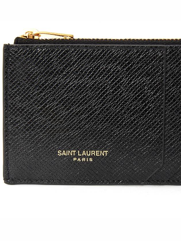 Coated Bark Leather Fragment Zipper Card Wallet Black - SAINT LAURENT - BALAAN 6