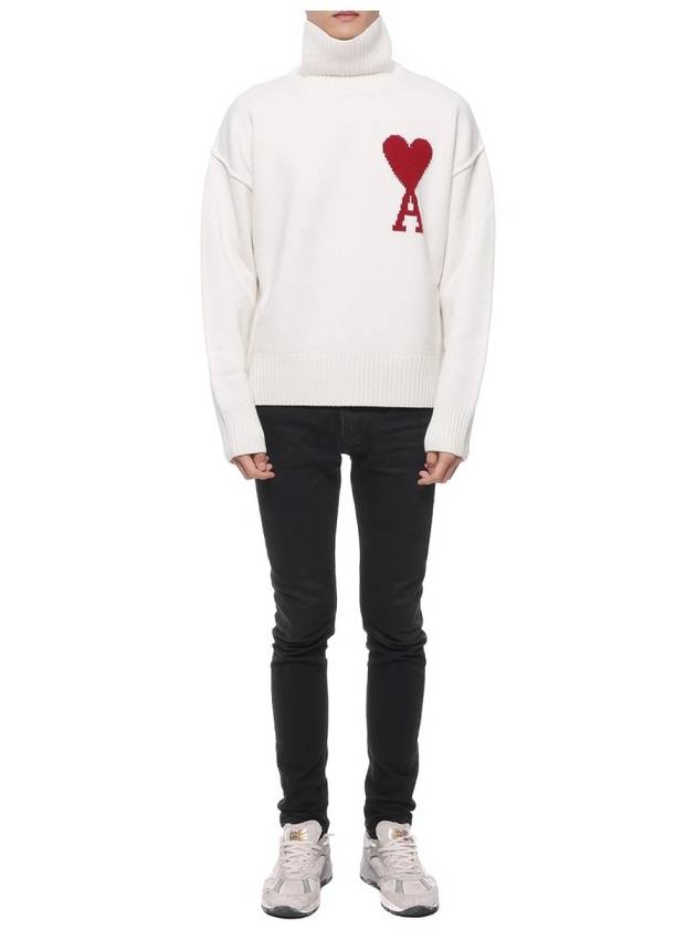 Intarsia Heart Logo Turtleneck White - AMI - BALAAN 4