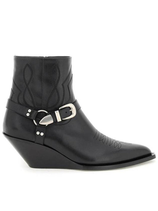 Women's Calfskin Black Logo Buckle Ankle Boots 335533171C - CELINE - BALAAN 1