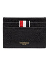 Stripe Note Compartment Pebble Grain Leather Card Wallet Black - THOM BROWNE - BALAAN 2