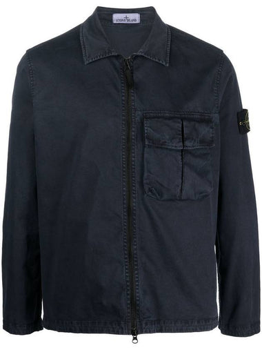 Garment Dyed Stretch Cotton Overshirt Navy - STONE ISLAND - BALAAN 1