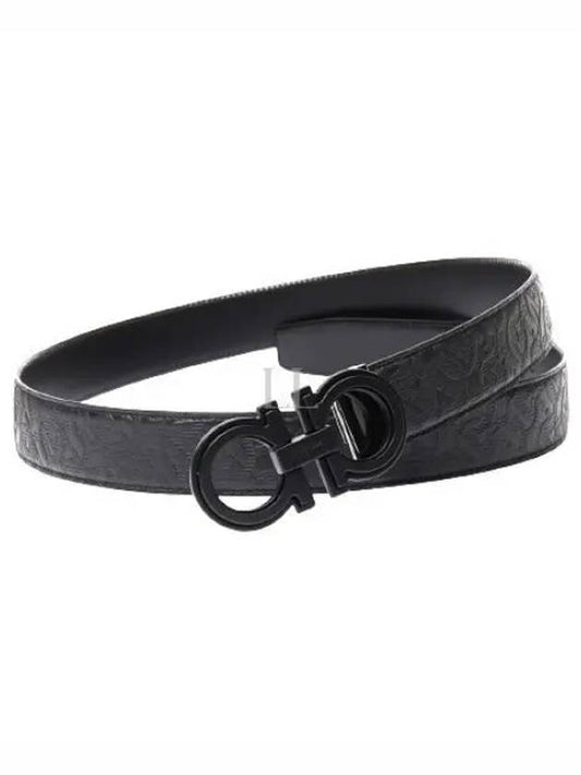 Salvatore Men's Reversible Gancini Leather Belt Black - SALVATORE FERRAGAMO - BALAAN 2