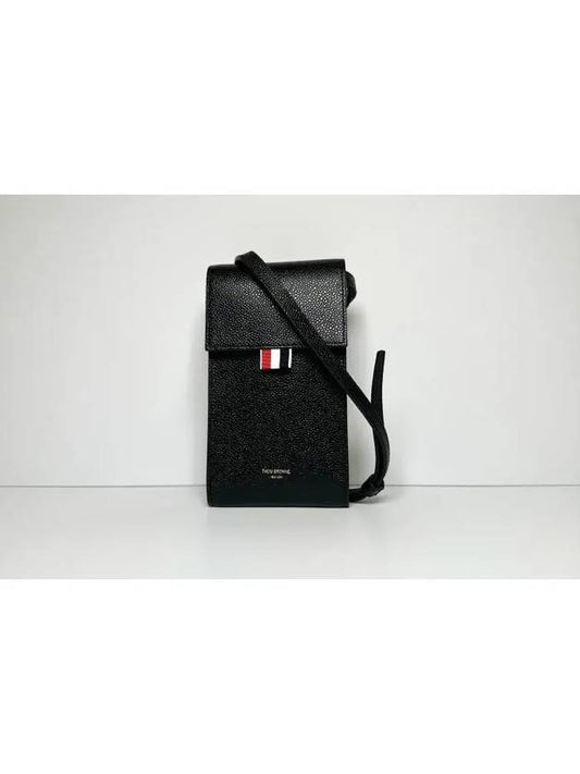 Three Stripes Strap Leather Phone Case Black - THOM BROWNE - BALAAN 2