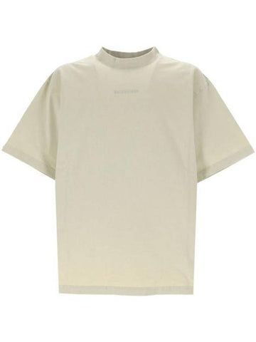 Embroidered Logo Short Sleeve T-Shirt Cement Grey - BALENCIAGA - BALAAN 1