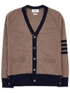 V-Neck 4-Bar Wool Cardigan Brown - THOM BROWNE - BALAAN 2