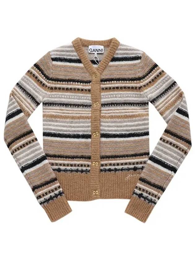 Striped Soft Wool Knit Cardigan Brown - GANNI - BALAAN 3