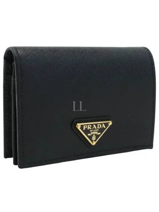 Gold Hardware Triangle Logo Saffiano Half Wallet Black - PRADA - BALAAN 2