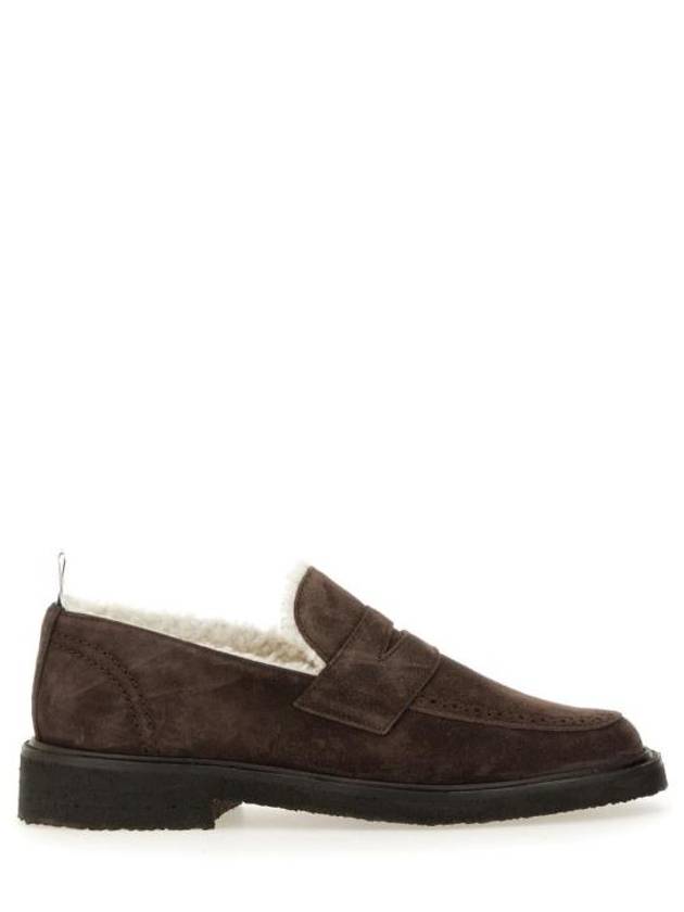 Shearling Lining Suede Penny Loafers Brown - THOM BROWNE - BALAAN 2