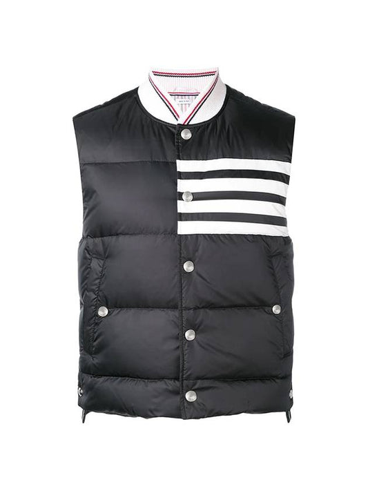 Men's Matte Diagonal Nylon Down Padded Vest Black - THOM BROWNE - BALAAN.