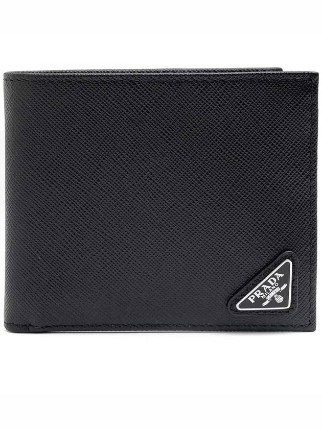 Triangle Logo Saffiano Half Wallet Black - PRADA - BALAAN 3