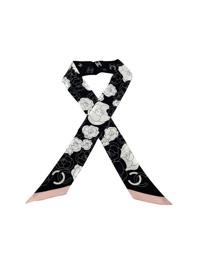 Camellia Twilly Silk Muffler Black Pink - CHANEL - BALAAN 1