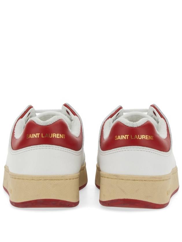 Crack Lace Up Calf Leather Low Top Sneakers White Red - SAINT LAURENT - BALAAN 11