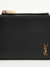 Grain Leather Mini Monogram Zipper Half Wallet Black - SAINT LAURENT - BALAAN 3