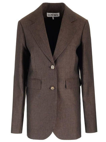 Linen Single-Breasted Tailored Jacket Brown - LOEWE - BALAAN 1