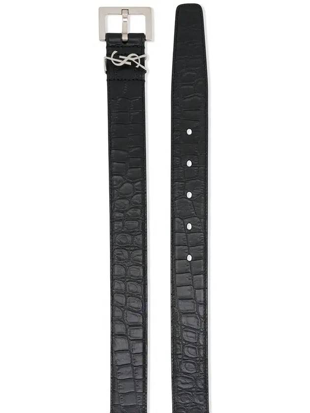 Monogram Crocodile Leather Belt Black - SAINT LAURENT - BALAAN 3