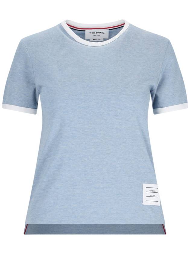 Women's Melange Jersey Ringer Short Sleeve T-Shirt Light Blue - THOM BROWNE - BALAAN 2