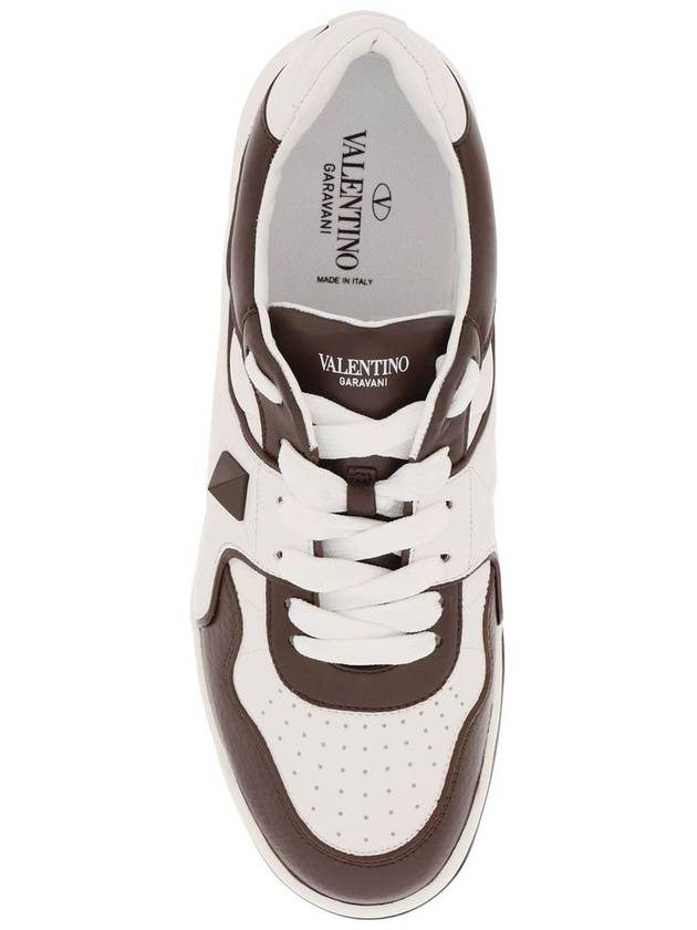 Nappa Leather One Stud Low Top Sneakers White Brown - VALENTINO - BALAAN 4