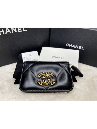 19 CC Logo Zip Around Lambskin Card Wallet Black - CHANEL - BALAAN 2