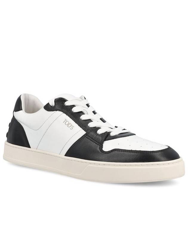 Double T Leather Low Top Sneakers Black White - TOD'S - BALAAN 3