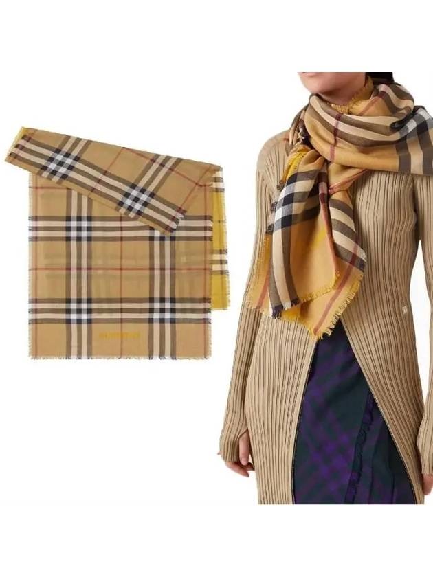 Check Wool Silk Reversible Scarf Beige - BURBERRY - BALAAN 2