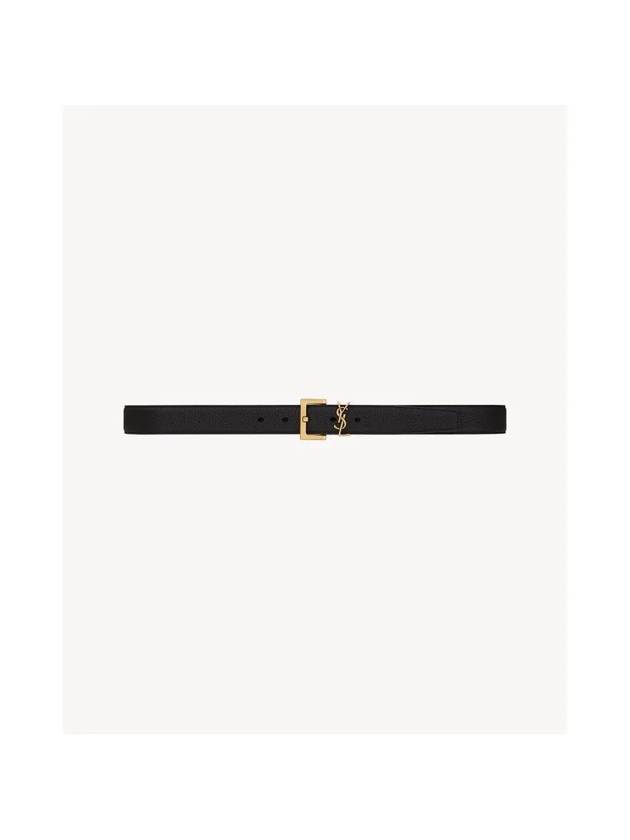 Men's Monogram Grain Leather Belt Gold - SAINT LAURENT - BALAAN 4