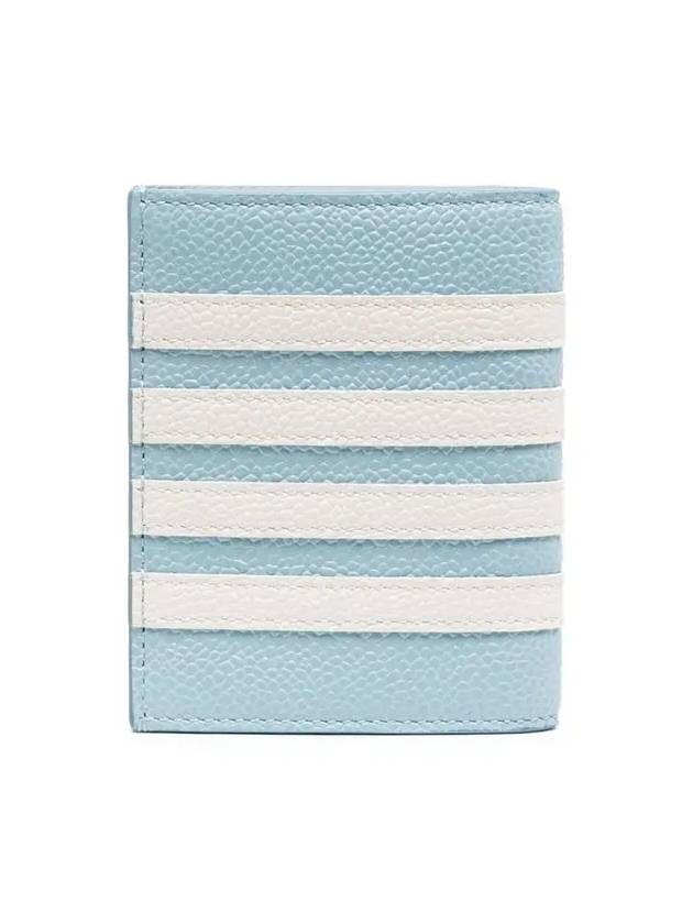 Pebble Grain Leather 4-Bar Stripe Double Card Wallet Blue - THOM BROWNE - BALAAN 4