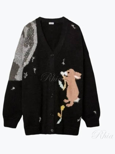 Bunny Intarsia V-Neck Wool Cardigan Black - LOEWE - BALAAN 2