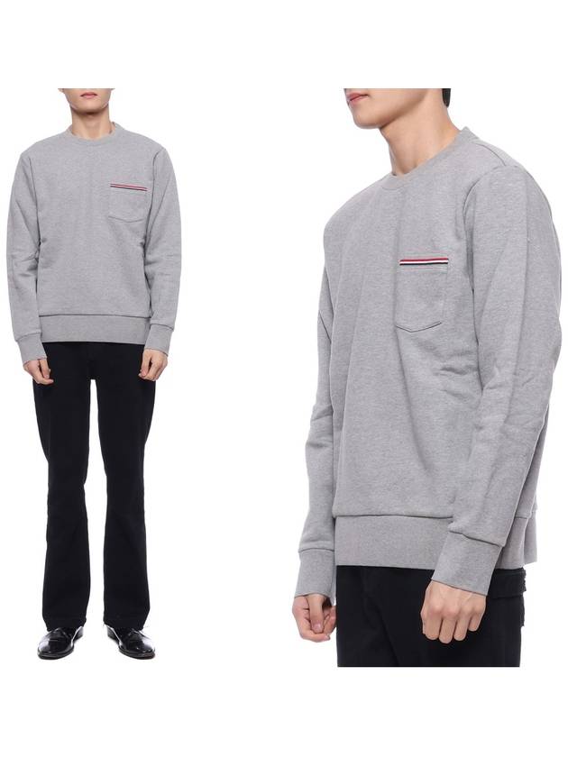 Men's Three-Stripe Tab Pocket Loopback Crew Neck Sweatshirt Light Grey - THOM BROWNE - BALAAN 2