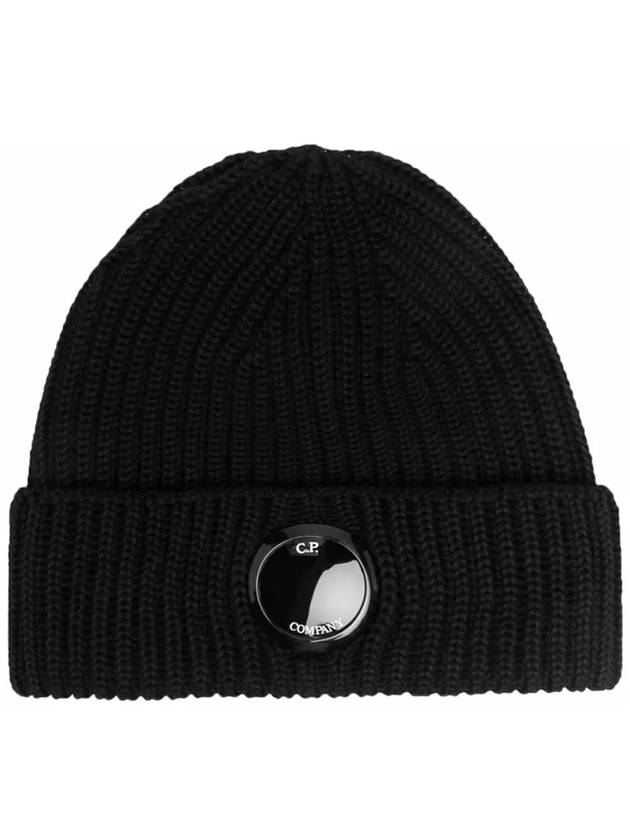 Lens Wappen Extra Fine Merino Wool Beanie Black - CP COMPANY - BALAAN 2