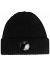 Lens Wappen Extra Fine Merino Wool Beanie Black - CP COMPANY - BALAAN 3