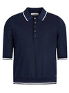 Contrast Trim Silk Cotton Polo Shirt Navy - THOM BROWNE - BALAAN 1