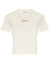 Logo Patch Crop Cotton Short Sleeve T-shirt Light Beige - MIU MIU - BALAAN 2