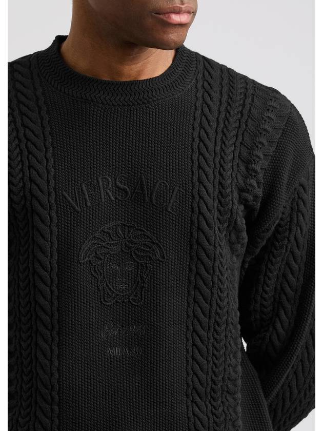 Embroidered Logo Cable Knit Top Black - VERSACE - BALAAN 6