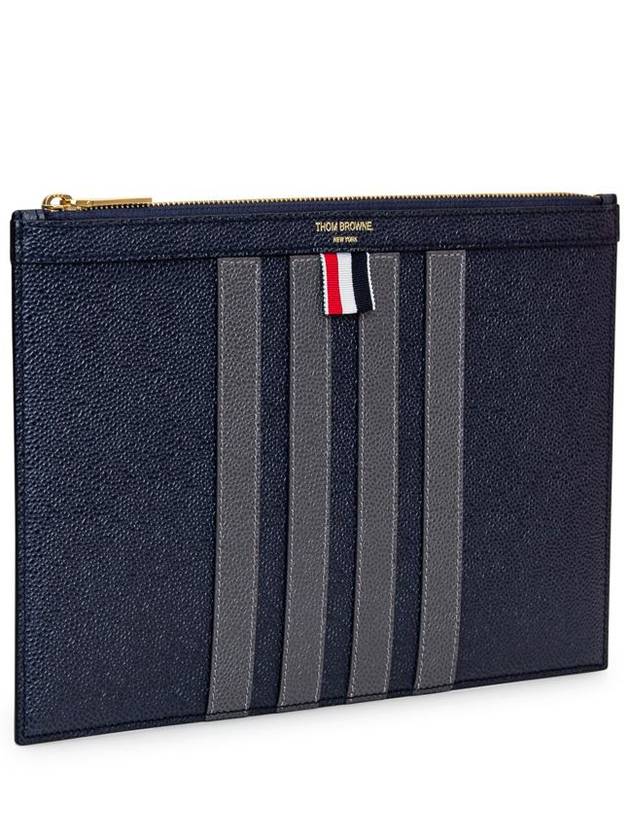 4-Bar Leather Small Clutch Bag Navy - THOM BROWNE - BALAAN 3