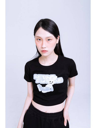 Retro Rabbit Crop Short Sleeve T Shirt Black - NAAIEEN - BALAAN 1