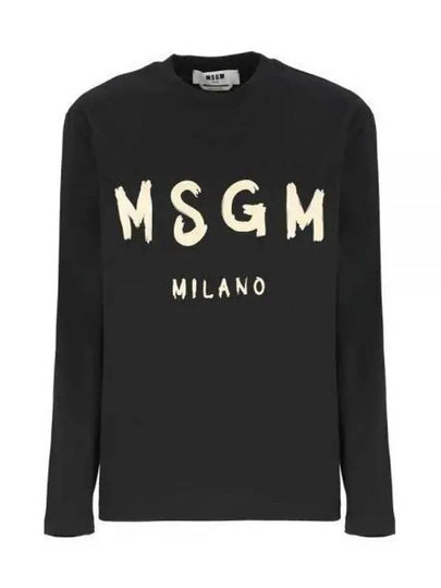 Brushed Logo Cotton Long Sleeve T-Shirt Black - MSGM - BALAAN 2