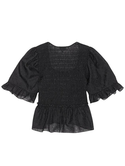 Crinkled Georgette Smock Blouse Black - GANNI - BALAAN 2