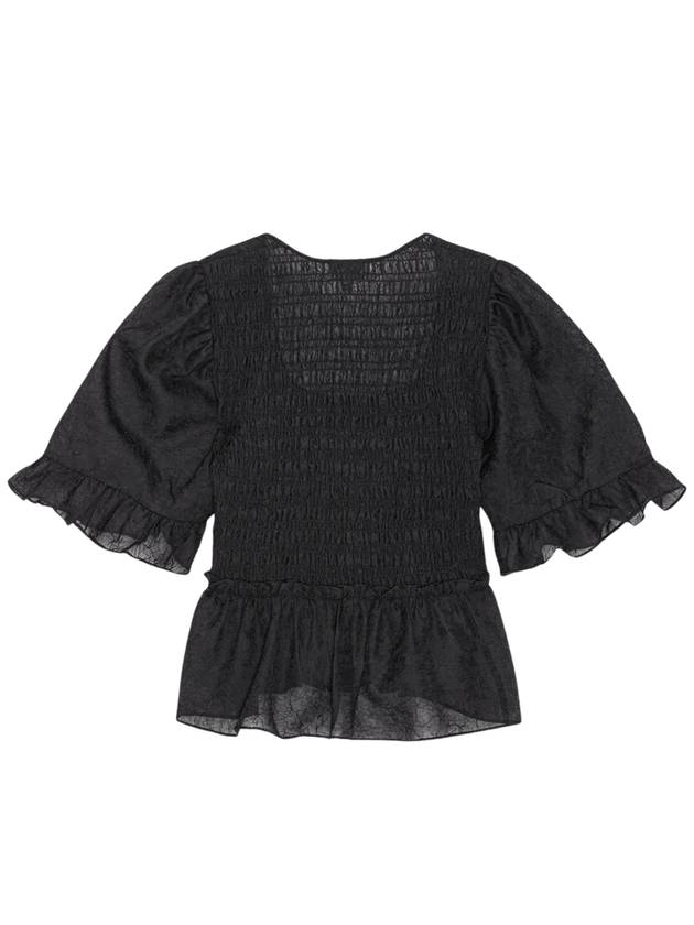 Crinkled Georgette Smock Blouse Black - GANNI - BALAAN 3