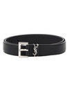 Grained Leather Silver Monogram Belt Black - SAINT LAURENT - BALAAN 1