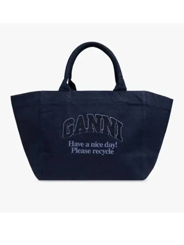 Logo Denim Tote Bag Navy - GANNI - BALAAN 3