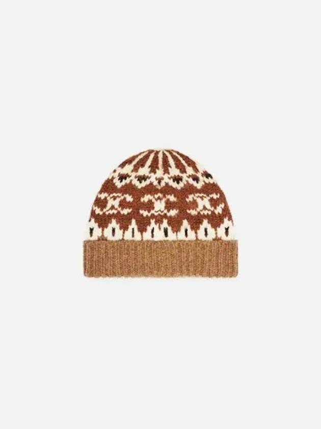 Triomphe Fair Isle Wool Beanie Camel - CELINE - BALAAN 4