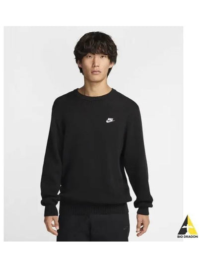 Club Crewneck Sweater M Black White FQ2913 010 - NIKE - BALAAN 2